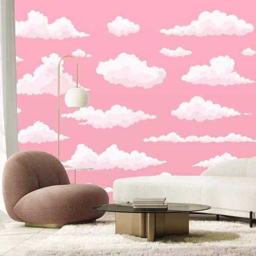 Sticker  Motif avec des nuages sur un fond rose