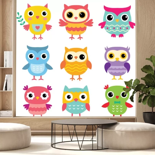 Sticker  Illustration avec des hiboux féeriques