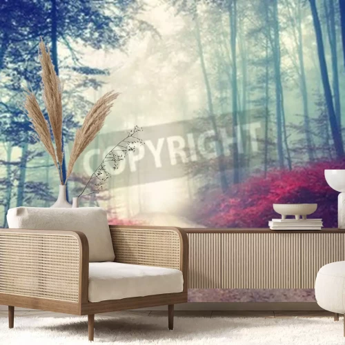 Papier peint  Forêt et buissons rouges