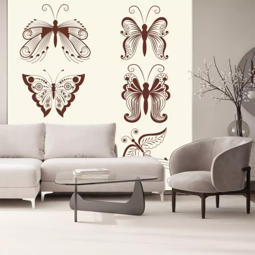 Sticker  Illustration vectorielle de papillons dans l'ornement de Mehndi. Style indien traditionnel, éléments floraux décoratifs pour le tatouage au henné, les autocollants, le design mehndi et le yoga, les ca