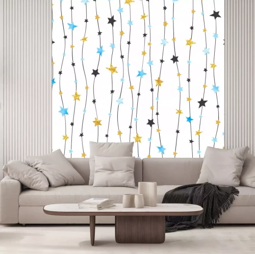 Sticker  Modèle d'étoiles sans couture en couleurs bleues, noires et dorées. Fond de célébrités vectorielles.