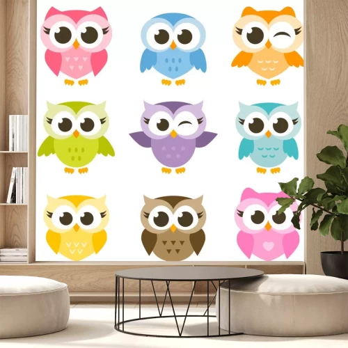 Sticker  Hiboux colorés avec de grands yeux