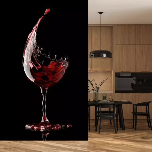 Sticker  Verre de vin rouge sur fond noir