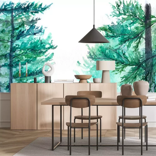 Papier peint  Aquarelle Plantes dans une forêt