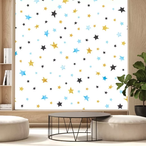 Sticker  Patron d'étoiles sans couture. Fond de célébrités vectorielles en couleurs bleues, noires et dorées.