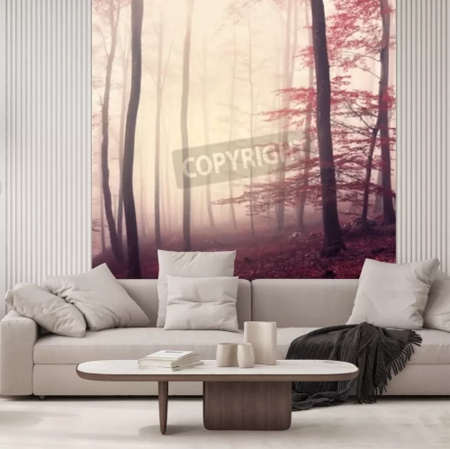 Papier peint  Forêt brumeuse en teinte marsala