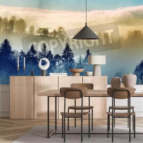 Papier peint  Arbres sombres sur un fond coloré