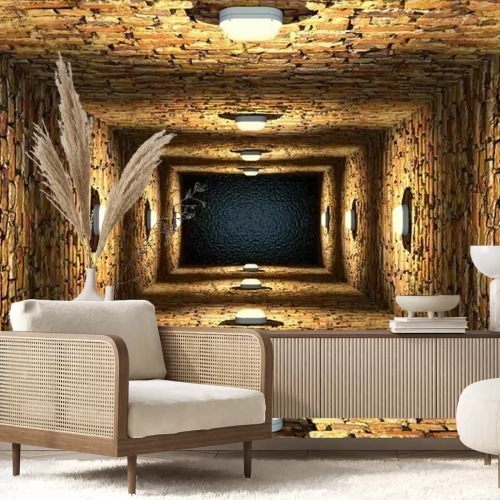 Papier peint  Puits en briques rempli d'eau