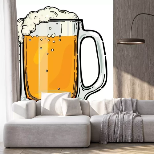 Sticker  Image de bande dessinée de bière en verre. Une image artistique à main levée.