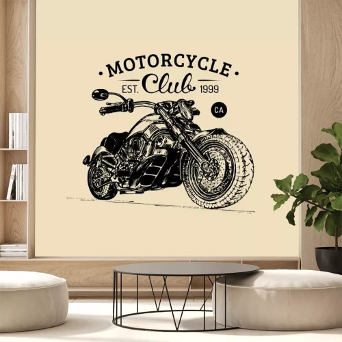 Papier peint  Affiche publicitaire de moto vectorielle. Illustration esquissée pour le badge MC. Logo de la marque pour une entreprise personnalisée, un magasin chopper, etc.