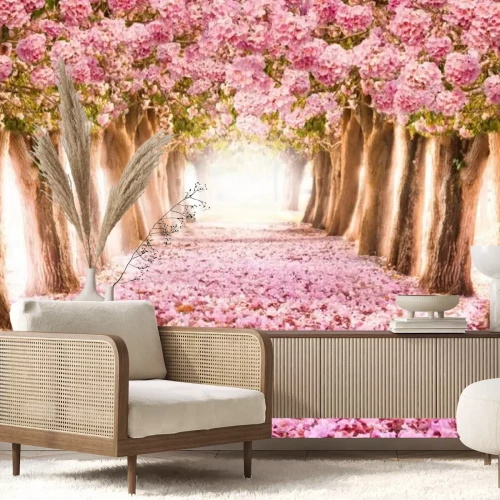 Papier peint  Tunnel 3D avec des cerisiers en fleurs