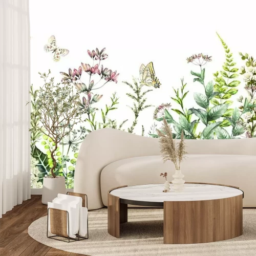 Papier peint  Papillons volant au-dessus de plantes des champs