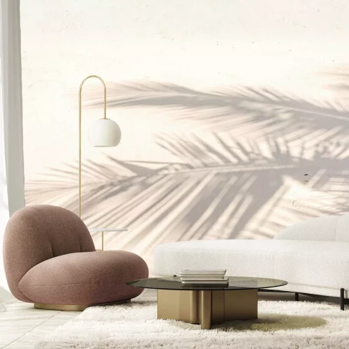 Papier peint  Ombre de palmes sur plage de sable doré