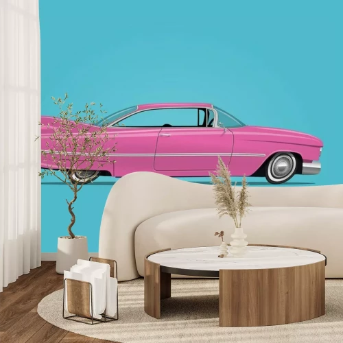 Sticker  Dessin de dessin animé illustration vectorielle de la voiture vintage rose.