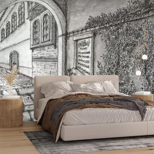 Papier peint  Ancienne allée pavée méditerranéenne