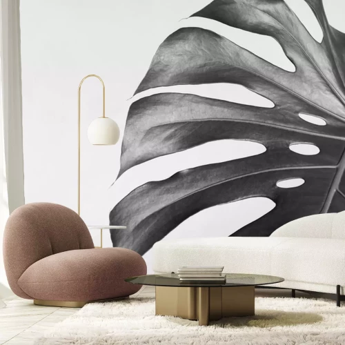 Sticker  Dessin noir et blanc d'une feuille de monstera