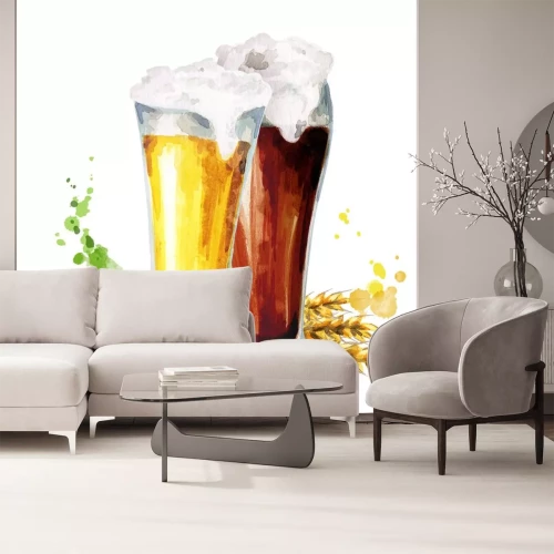 Sticker  Bière foncée et légère, houblon et malt. Aquarelle