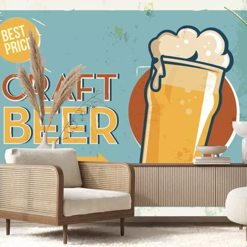 Sticker  Signe en métal grunge rétro avec de la bière. Verre de bière à froid. Affiche vintage. Panneau routier. Conception ancienne.