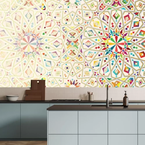 Sticker  Modèle de désintégration du Maroc. Conception mosaïque islamique. Résumé Contexte