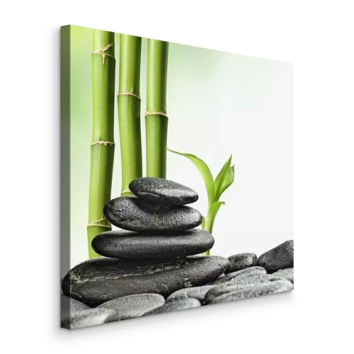 Tableau  Pierres noires et bambou vert