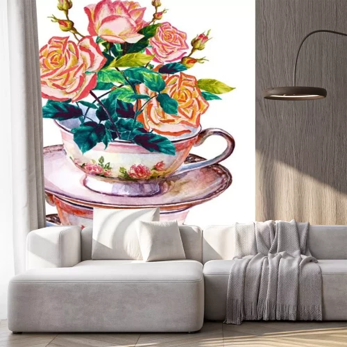 Sticker  Tas de tasses et de fleurs