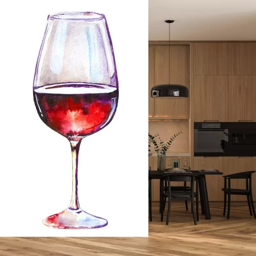 Sticker  Verre de vin rouge isolé sur fond blanc. Dessin pittoresque