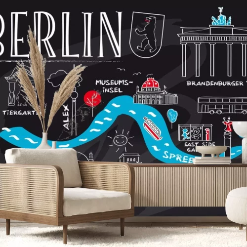 Sticker  Berlin, Wahrzeichen und Sehenswürdigkeiten auf Tafel Gezeichnet