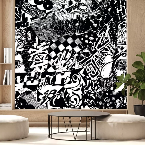 Sticker  Graffitis noir et blanc sans motif, bombardement d'autocollants