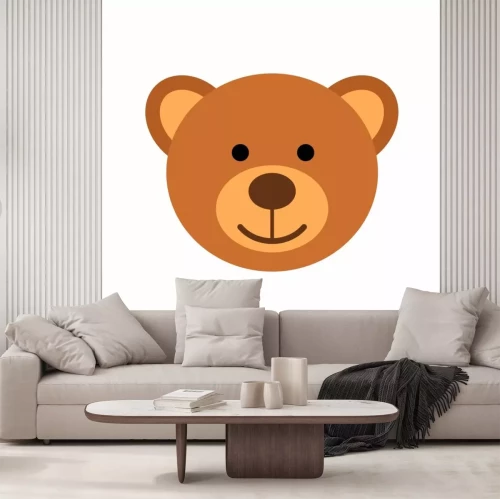 Sticker  Personnage de tête de ours en peluche isolé sur fond blanc. Illustration de vecteur de jouet doux en style plat.