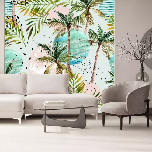 Papier peint  Motif de palmier coloré
