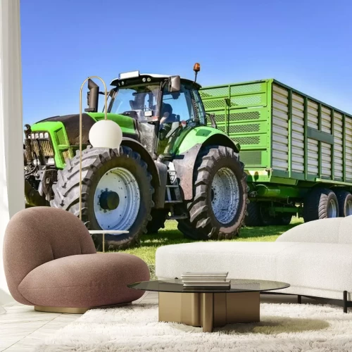 Papier peint  Récolte - Techniques agricoles - rétraction de l'ensilage d'herbe avec tracteur et autochargeuses