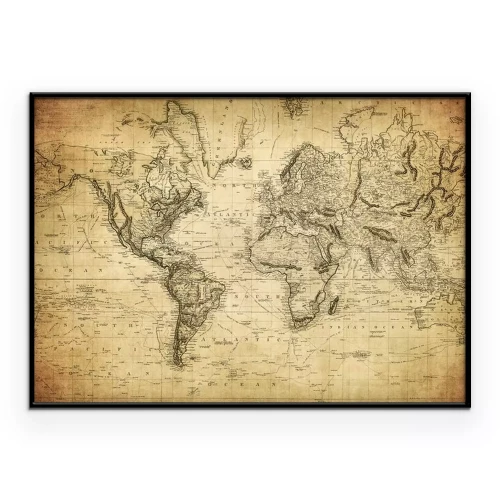 Poster  Carte du monde ancienne sur papier vintage vieilli