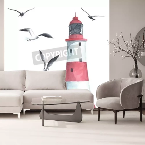 Papier peint  Phare maritime rouge style peinture