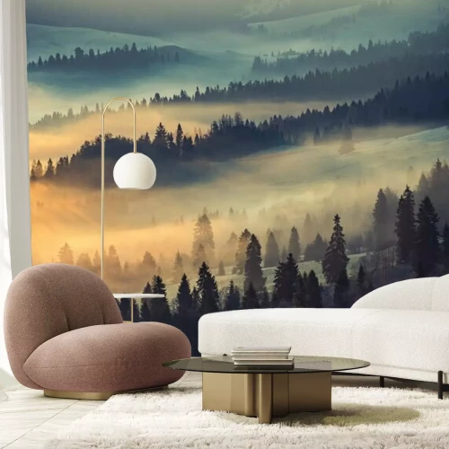 Papier peint  Arbres noirs dans un brouillard coloré