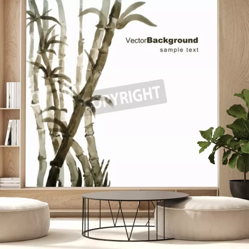 Sticker  Aquarelle bambou grove dessinée à la main illustration vectorielle avec cadre pour votre texte