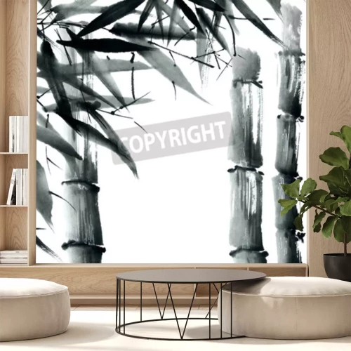 Sticker  Illustration d'aquarelle et d'encre avec style sumi-e, u-sin. Peinture traditionnelle orientale.