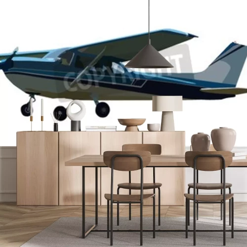 Sticker  Illustré petit avion bleu isolé sur blanc