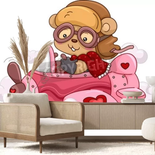 Sticker  Pilote d'ourson aux commandes d'un avion rose