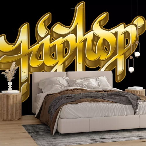 Sticker  Hip-Hop en style graffiti doré. Texte vectoriel.