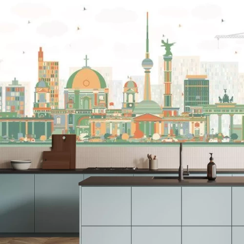 Sticker  Résumé de Berlin Skyline with Color Buildings.