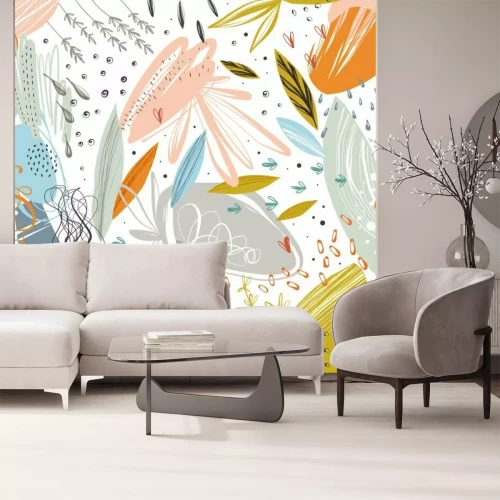 Papier peint  Modèle sans vecteur abstraite avec des textures de gribouillis et des éléments floraux de griffonnage.