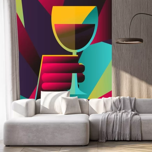 Sticker  Main colorée tenant une tasse de vin