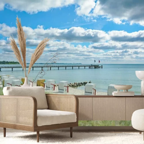 Papier peint  Plage et jetée en bord de mer