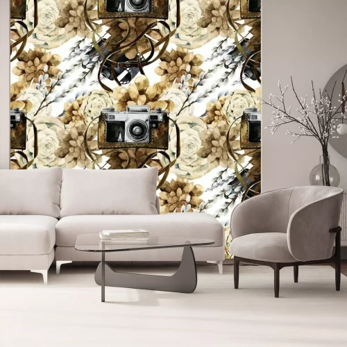 Sticker  Modèle d'aquarelle avec caméra vintage et succulents