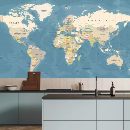 Papier peint  Carte politique du monde aux couleurs discrètes