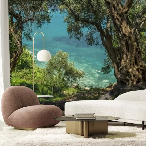 Papier peint  Plage, mer et oliviers