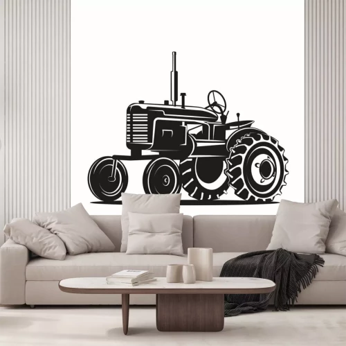 Sticker  Noir, vieux, tracteur, silhouette, blanc, fond