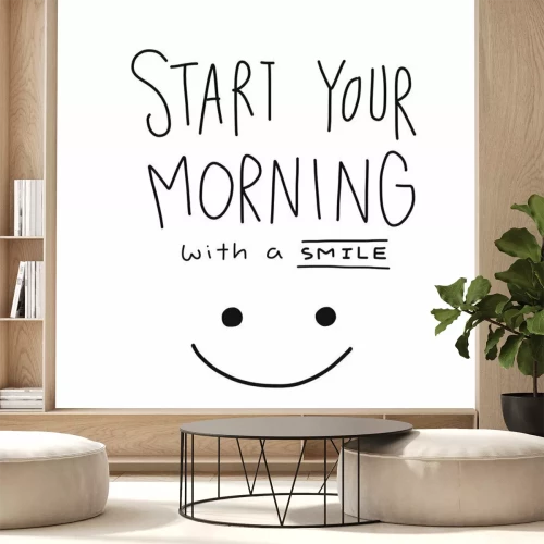 Sticker  Commencez votre matinée avec un mot sourire et une illustration vectorielle face