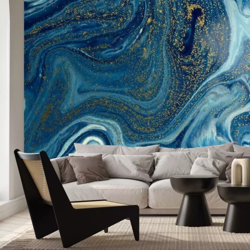 Papier peint  Marbre bleu éclaboussé