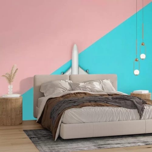 Sticker  Un avion de jouet sur un espace de copie en pastel bleu et rose